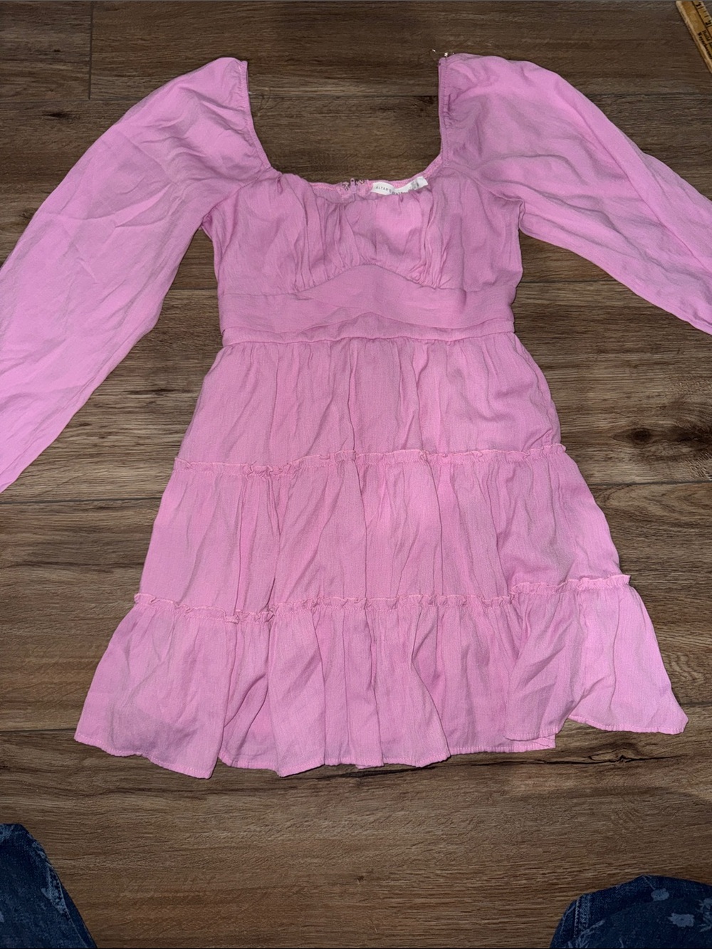 Altar'd State Pink Tiered Long-Sleeve Women’s Size Small Dress